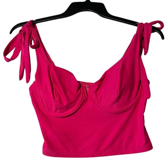 Old Navy Women's L Tie-Shoulder Underwire Tankini Swim Top Flamingo Pink Bright - Picture 2 of 5